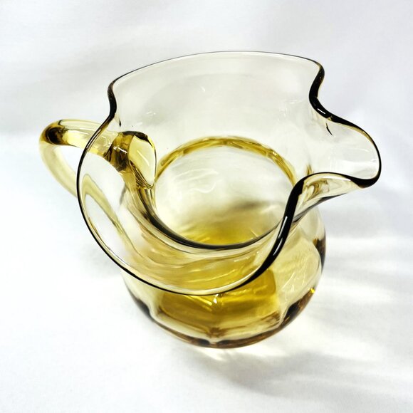 Rainbow Glass Golden Amber Pitcher Mid-20th Century Hand Blown Creamer 6” - Picture 4 of 11